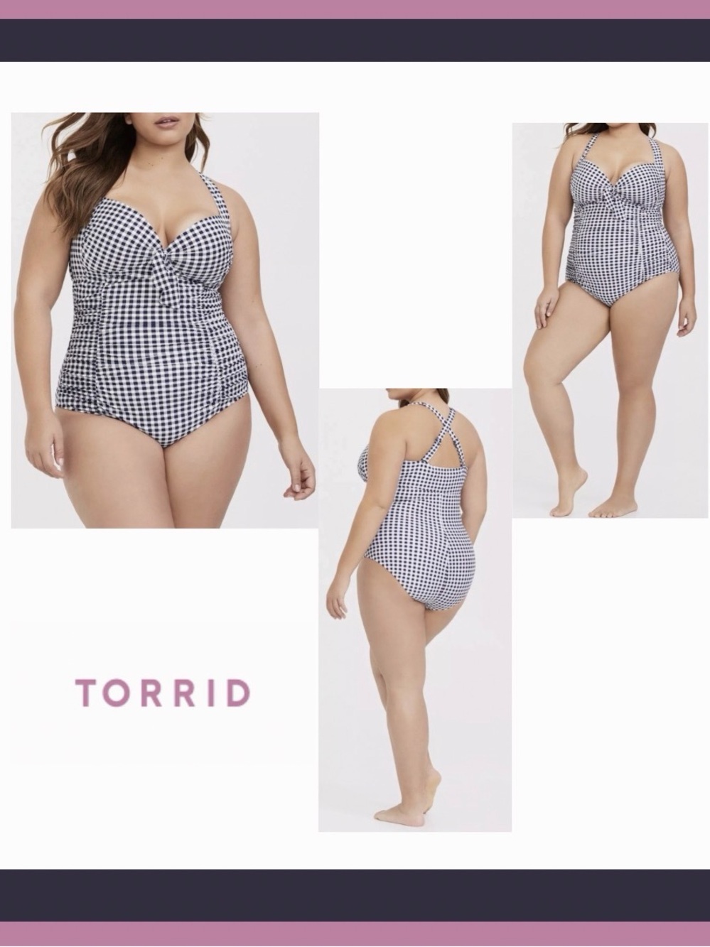 NWT Torrid Black & White Gingham One-Piece Swimsuit Size 1F